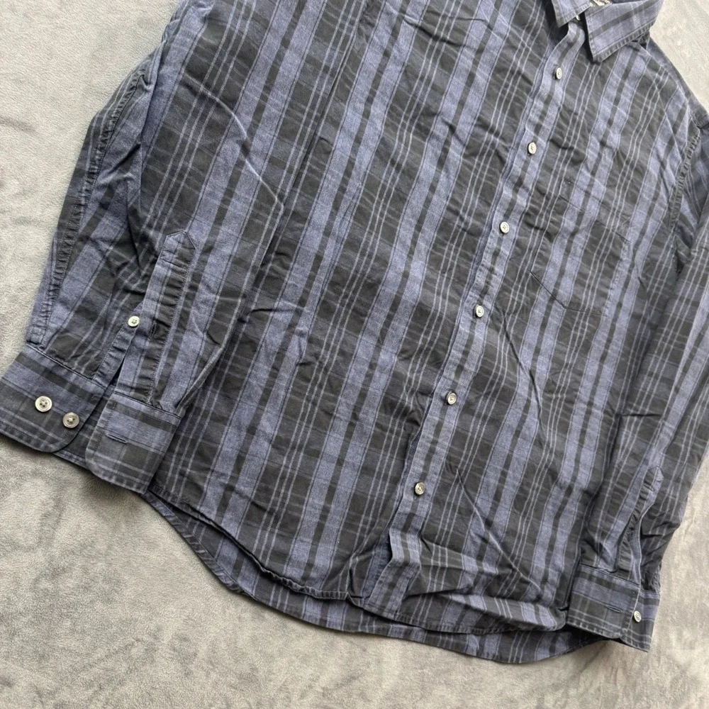 Banana Republic Mens Large Blue Black Plaid Soft Wash Slim Fit Button Down Shirt